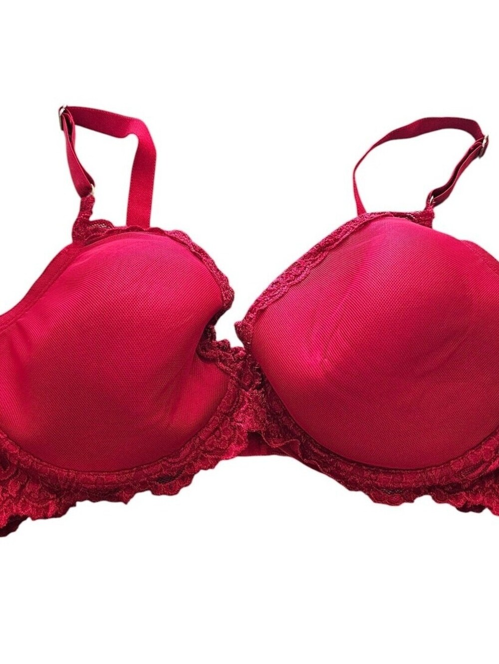 Vintage Y2K Smart & Sexy Womens Sz 42DD T Shirt Bra Red w/ Lace Trim